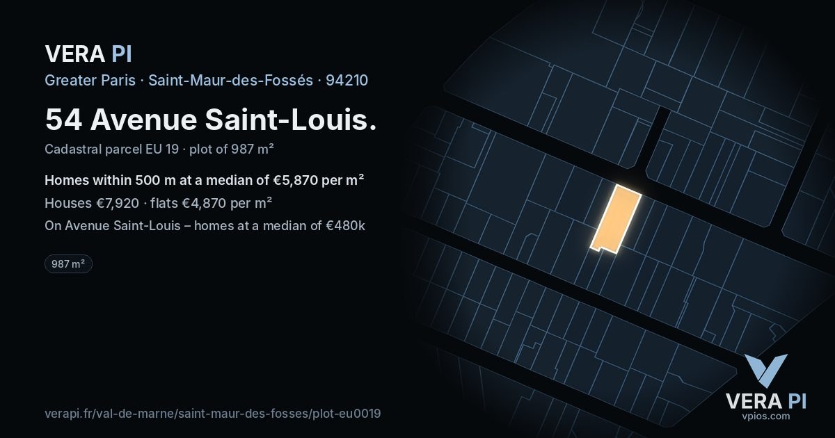 54 Avenue Saint-Louis, Saint-Maur-des-Fossés at night – the plot lit, the parcels around coloured by the prices near them
