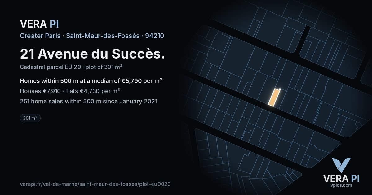 21 Avenue du Succès, Saint-Maur-des-Fossés at night – the plot lit, the parcels around coloured by the prices near them