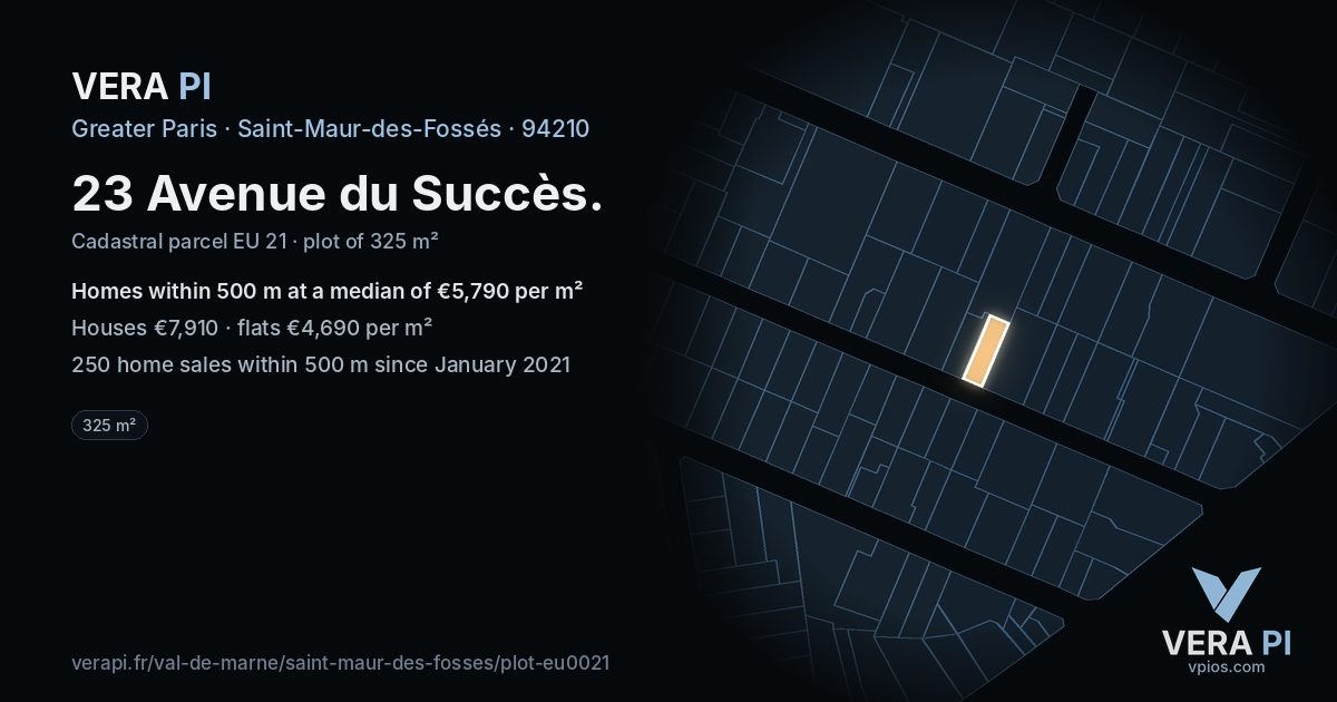 23 Avenue du Succès, Saint-Maur-des-Fossés at night – the plot lit, the parcels around coloured by the prices near them