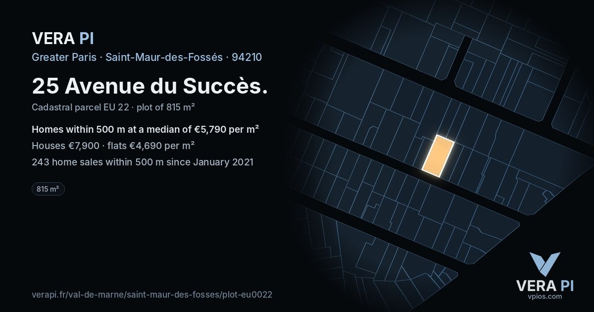25 Avenue du Succès, Saint-Maur-des-Fossés at night – the plot lit, the parcels around coloured by the prices near them