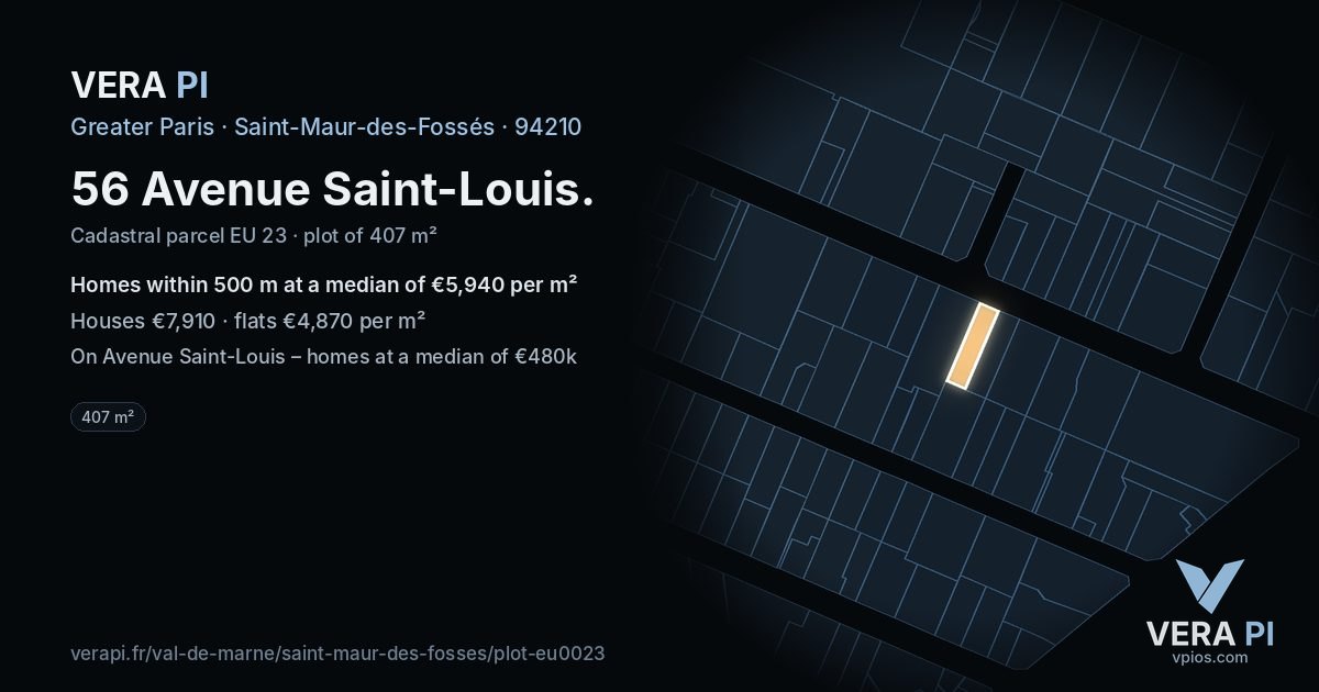 56 Avenue Saint-Louis, Saint-Maur-des-Fossés at night – the plot lit, the parcels around coloured by the prices near them