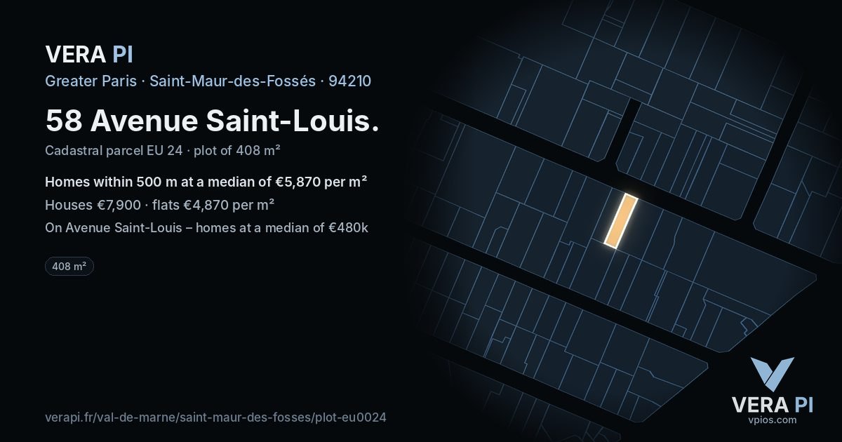 58 Avenue Saint-Louis, Saint-Maur-des-Fossés at night – the plot lit, the parcels around coloured by the prices near them