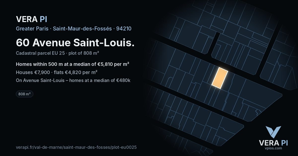 60 Avenue Saint-Louis, Saint-Maur-des-Fossés at night – the plot lit, the parcels around coloured by the prices near them