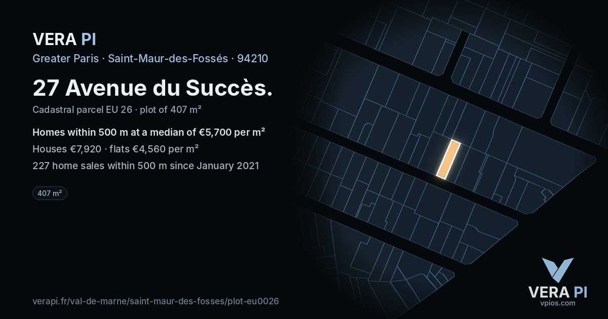 27 Avenue du Succès, Saint-Maur-des-Fossés at night – the plot lit, the parcels around coloured by the prices near them