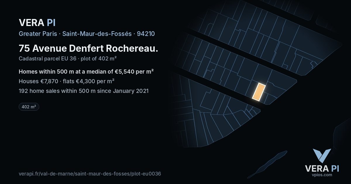 75 Avenue Denfert Rochereau, Saint-Maur-des-Fossés at night – the plot lit, the parcels around coloured by the prices near them