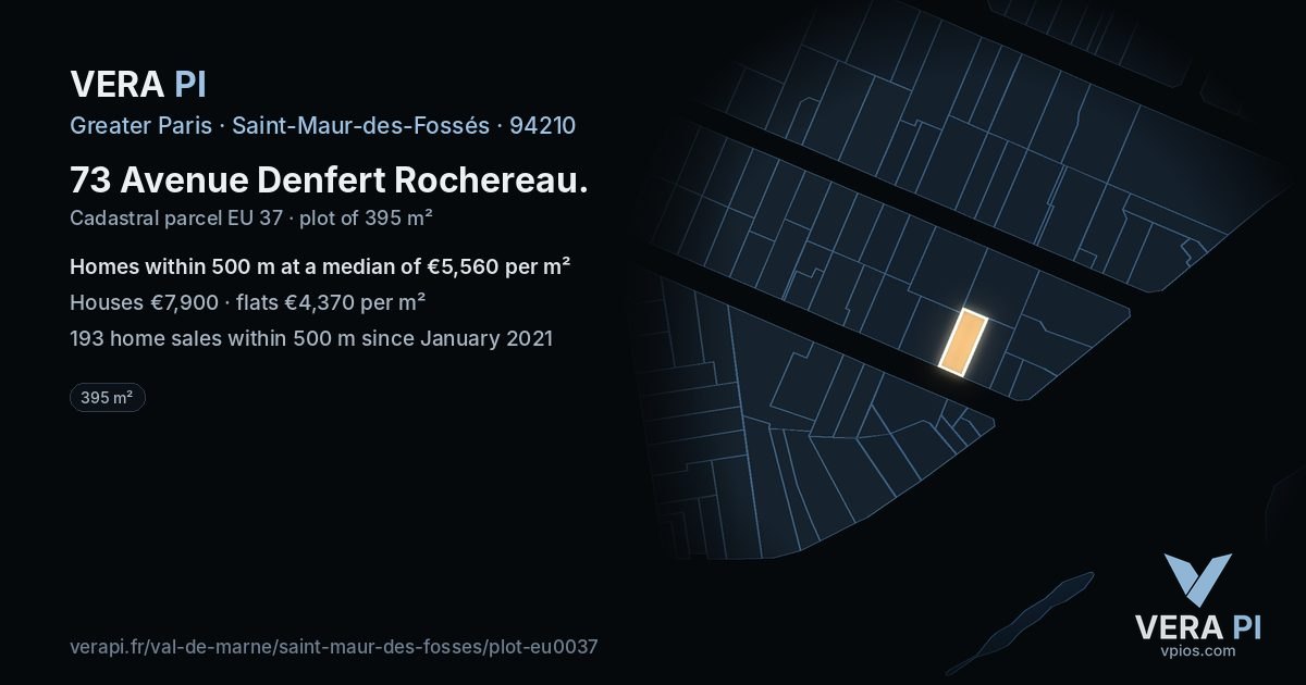 73 Avenue Denfert Rochereau, Saint-Maur-des-Fossés at night – the plot lit, the parcels around coloured by the prices near them