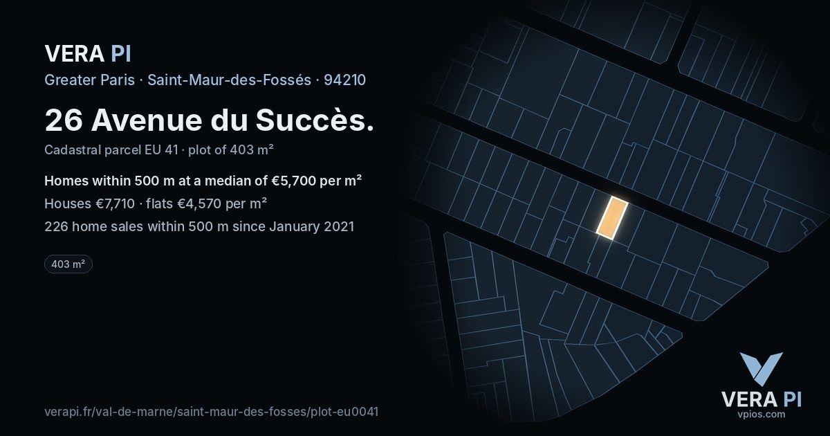 26 Avenue du Succès, Saint-Maur-des-Fossés at night – the plot lit, the parcels around coloured by the prices near them