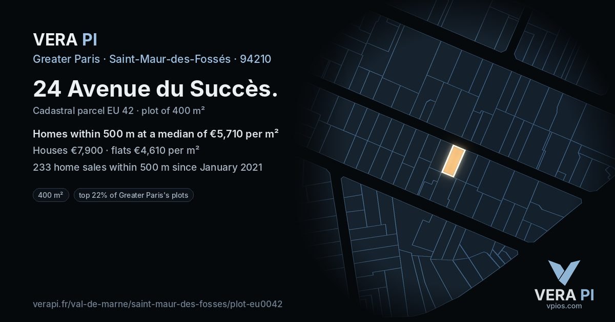 24 Avenue du Succès, Saint-Maur-des-Fossés at night – the plot lit, the parcels around coloured by the prices near them
