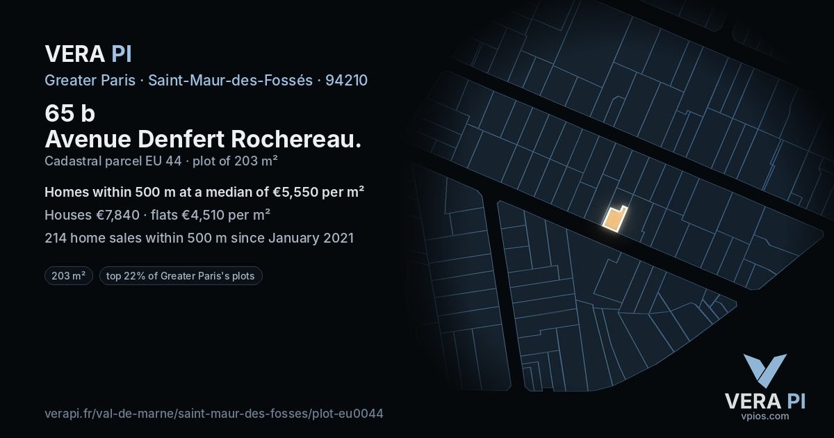 65 b Avenue Denfert Rochereau, Saint-Maur-des-Fossés at night – the plot lit, the parcels around coloured by the prices near them