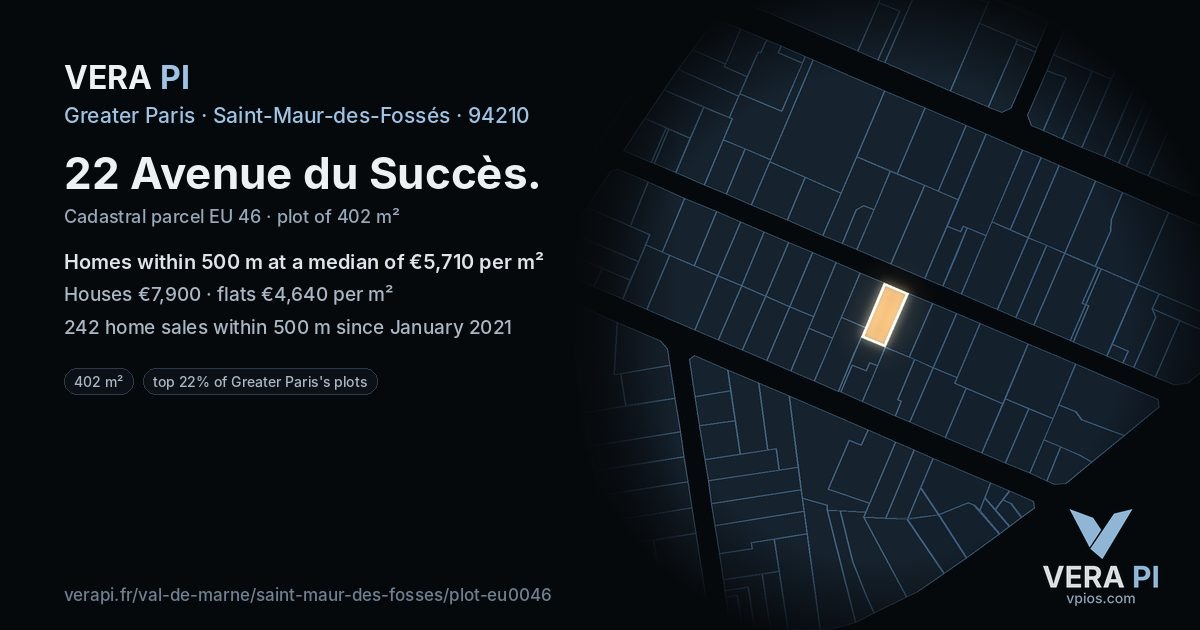22 Avenue du Succès, Saint-Maur-des-Fossés at night – the plot lit, the parcels around coloured by the prices near them
