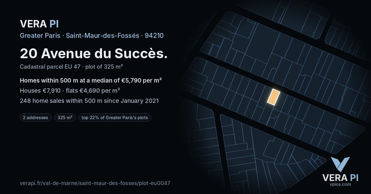 20 Avenue du Succès, Saint-Maur-des-Fossés at night – the plot lit, the parcels around coloured by the prices near them