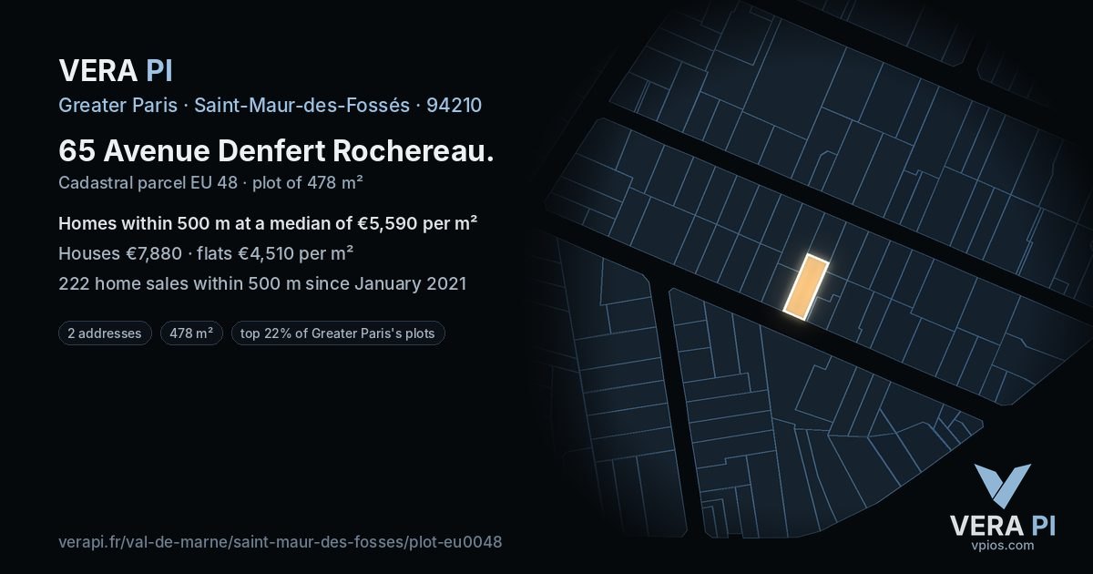 65 Avenue Denfert Rochereau, Saint-Maur-des-Fossés at night – the plot lit, the parcels around coloured by the prices near them