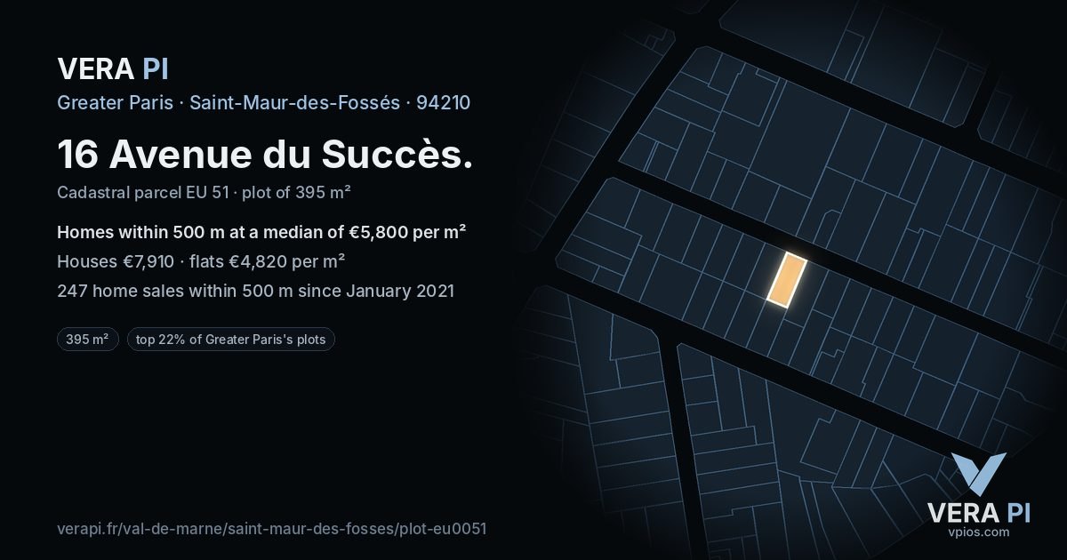 16 Avenue du Succès, Saint-Maur-des-Fossés at night – the plot lit, the parcels around coloured by the prices near them