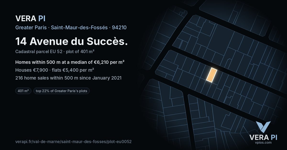 14 Avenue du Succès, Saint-Maur-des-Fossés at night – the plot lit, the parcels around coloured by the prices near them