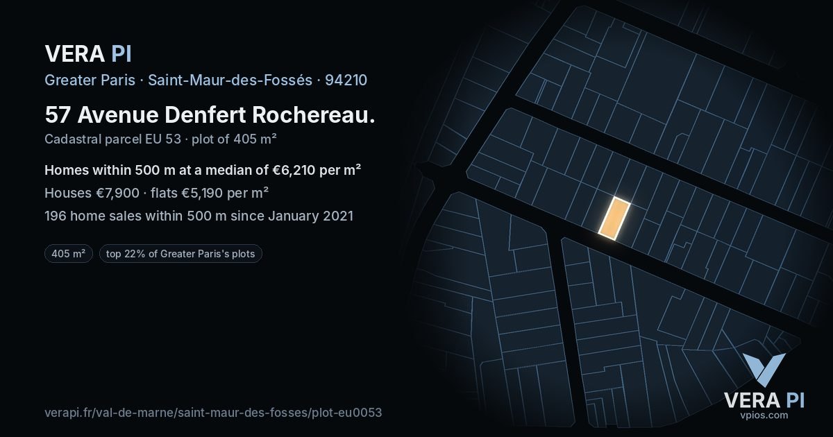 57 Avenue Denfert Rochereau, Saint-Maur-des-Fossés at night – the plot lit, the parcels around coloured by the prices near them