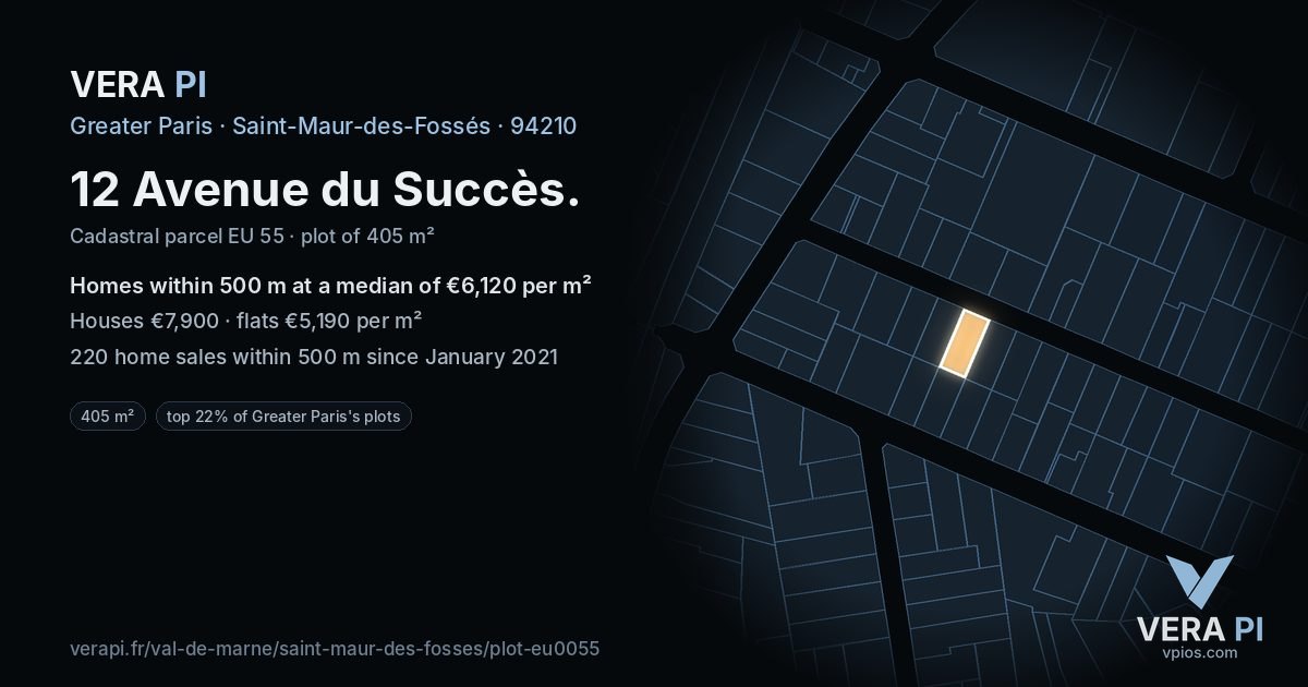 12 Avenue du Succès, Saint-Maur-des-Fossés at night – the plot lit, the parcels around coloured by the prices near them
