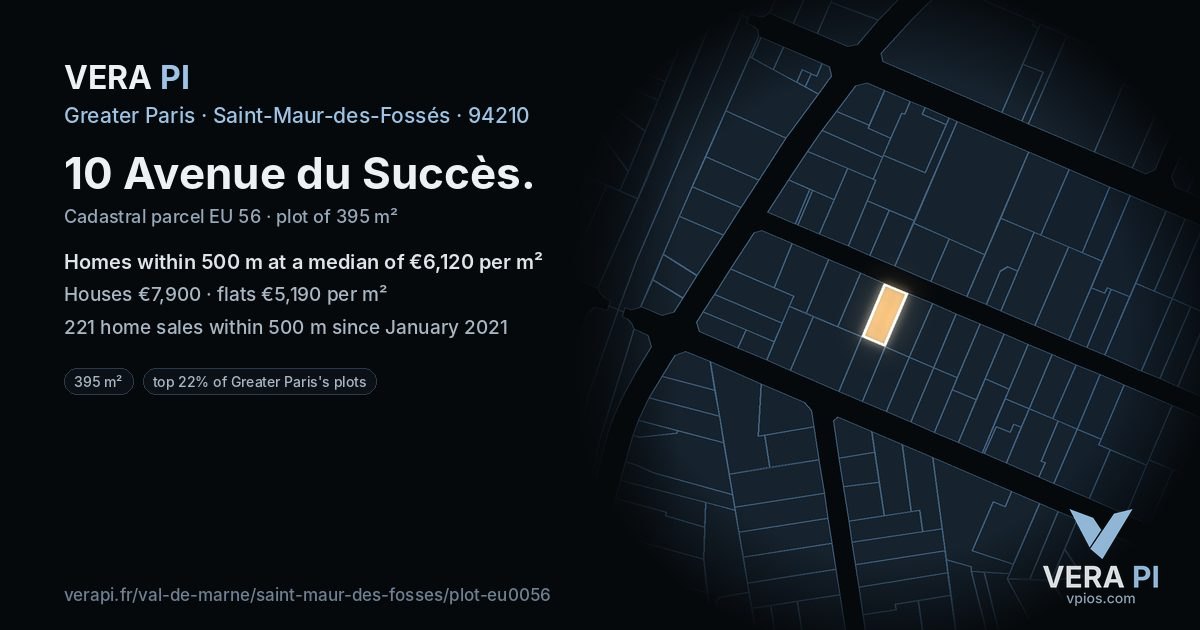 10 Avenue du Succès, Saint-Maur-des-Fossés at night – the plot lit, the parcels around coloured by the prices near them