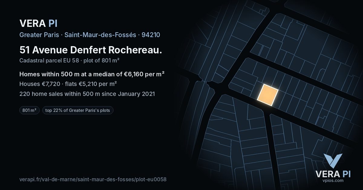 51 Avenue Denfert Rochereau, Saint-Maur-des-Fossés at night – the plot lit, the parcels around coloured by the prices near them