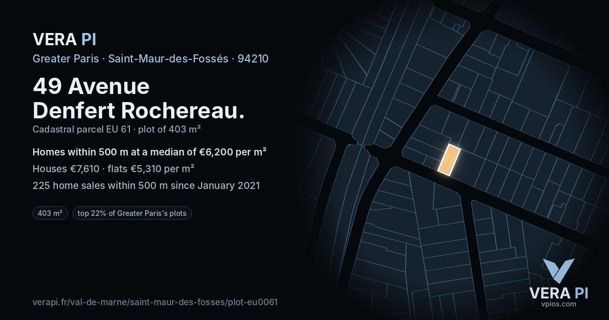 49 Avenue Denfert Rochereau, Saint-Maur-des-Fossés at night – the plot lit, the parcels around coloured by the prices near them