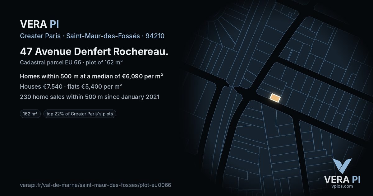 47 Avenue Denfert Rochereau, Saint-Maur-des-Fossés at night – the plot lit, the parcels around coloured by the prices near them
