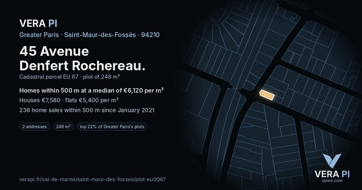 45 Avenue Denfert Rochereau, Saint-Maur-des-Fossés at night – the plot lit, the parcels around coloured by the prices near them