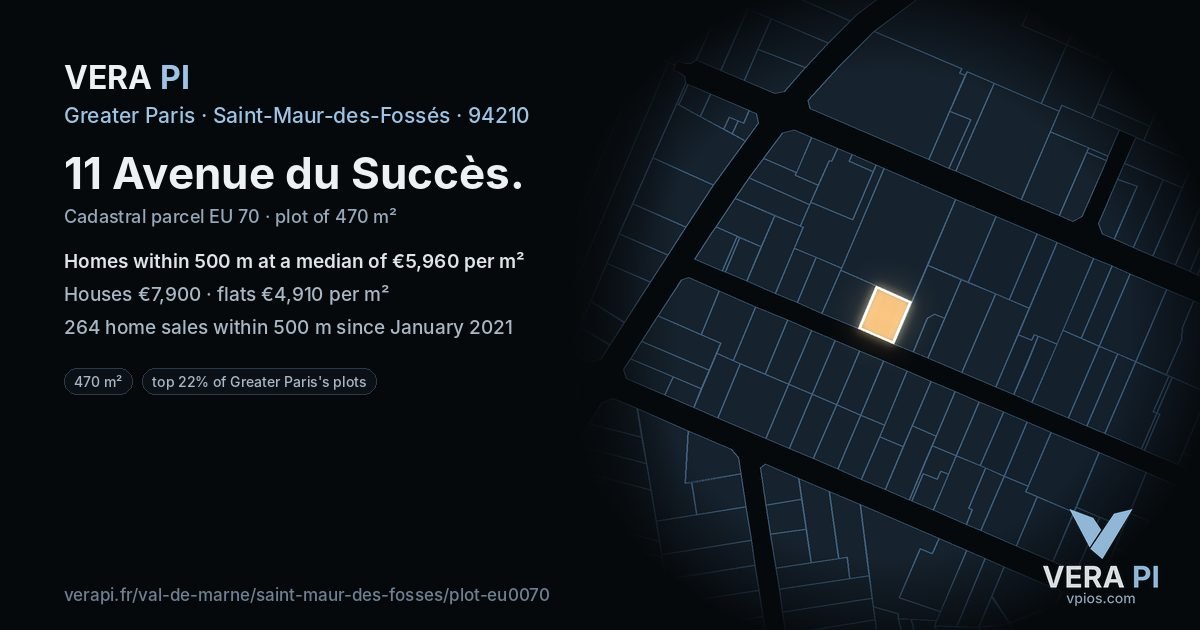 11 Avenue du Succès, Saint-Maur-des-Fossés at night – the plot lit, the parcels around coloured by the prices near them