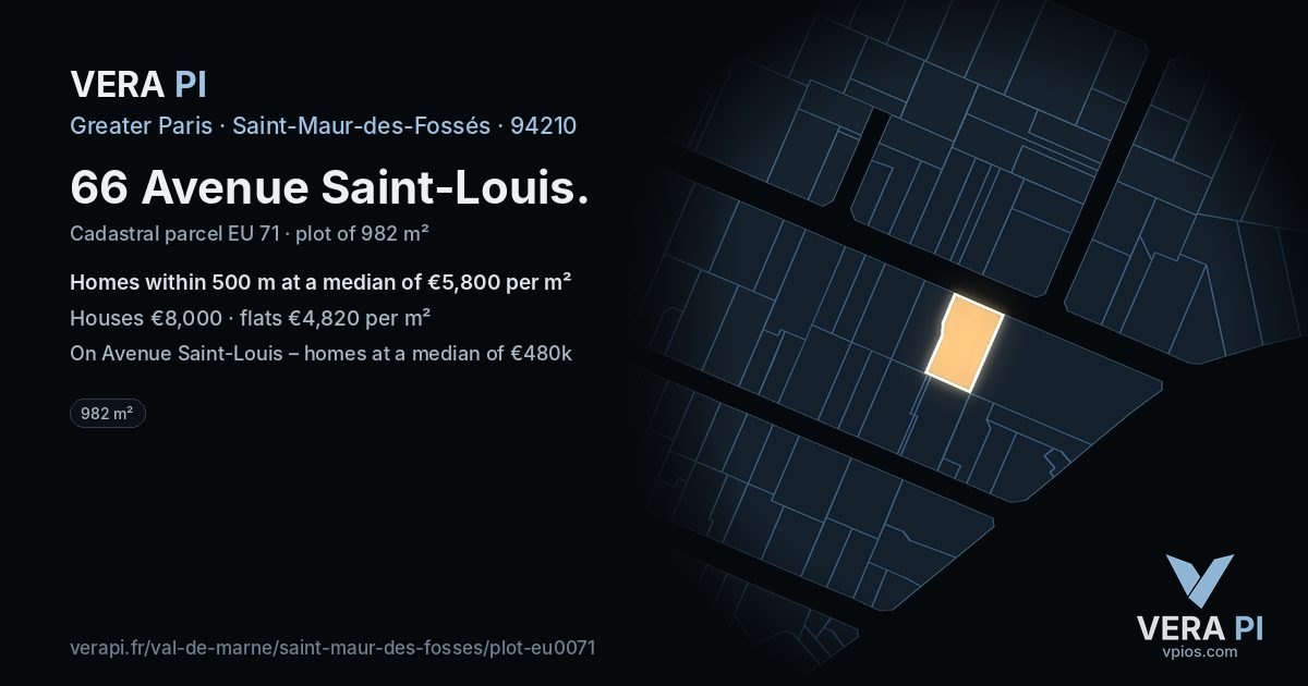 66 Avenue Saint-Louis, Saint-Maur-des-Fossés at night – the plot lit, the parcels around coloured by the prices near them