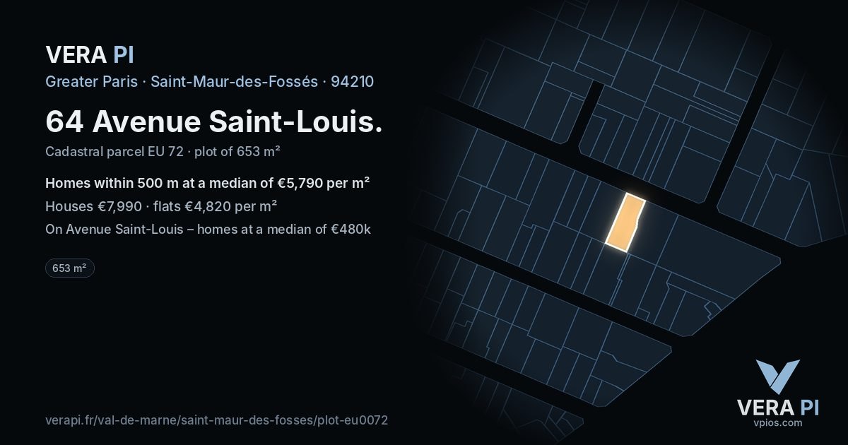 64 Avenue Saint-Louis, Saint-Maur-des-Fossés at night – the plot lit, the parcels around coloured by the prices near them
