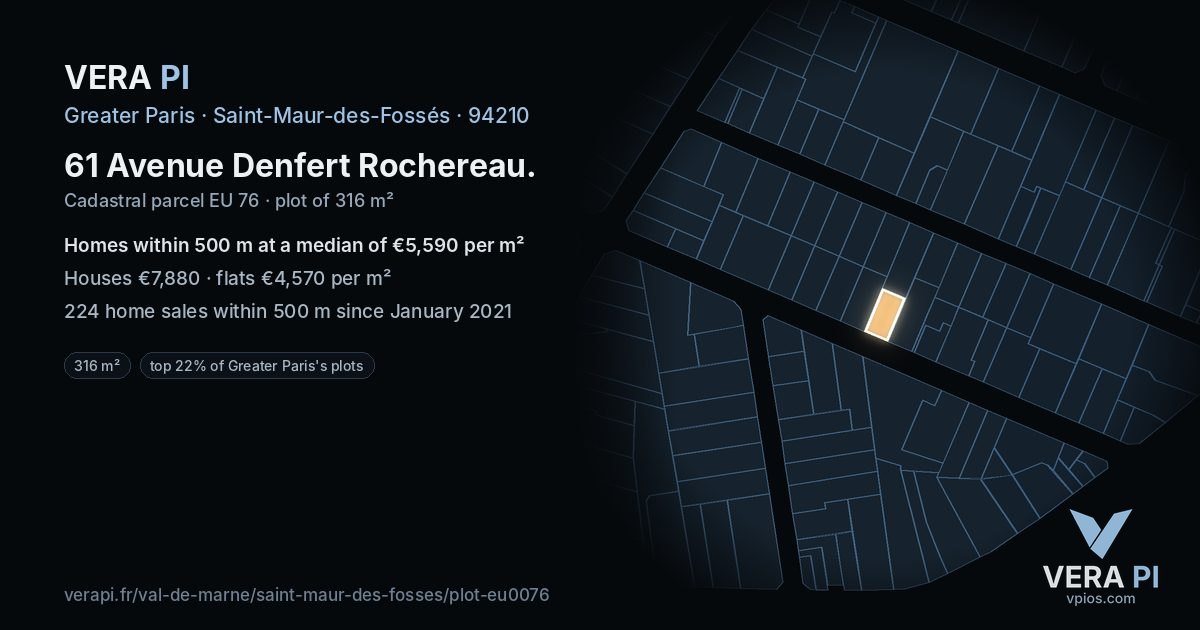61 Avenue Denfert Rochereau, Saint-Maur-des-Fossés at night – the plot lit, the parcels around coloured by the prices near them
