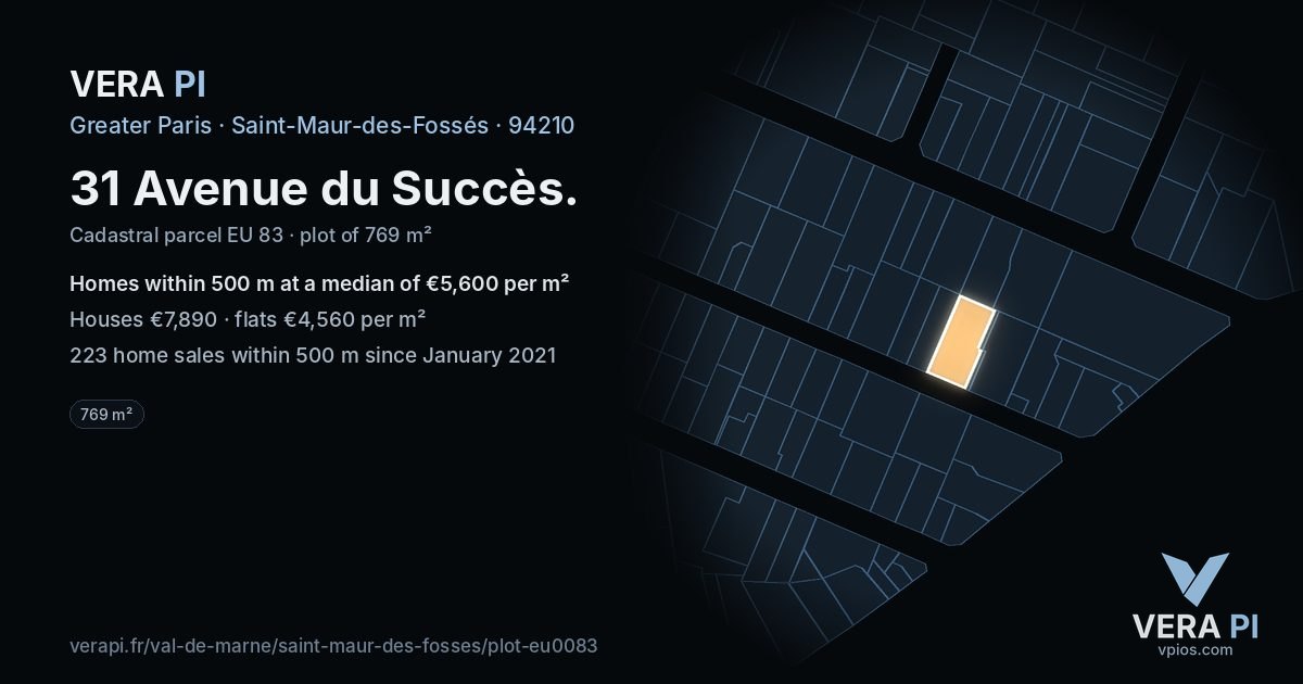 31 Avenue du Succès, Saint-Maur-des-Fossés at night – the plot lit, the parcels around coloured by the prices near them