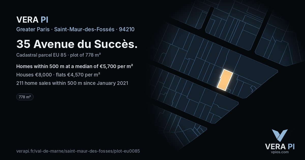 35 Avenue du Succès, Saint-Maur-des-Fossés at night – the plot lit, the parcels around coloured by the prices near them