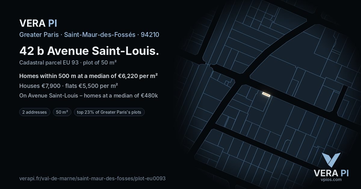 42 b Avenue Saint-Louis, Saint-Maur-des-Fossés at night – the plot lit, the parcels around coloured by the prices near them