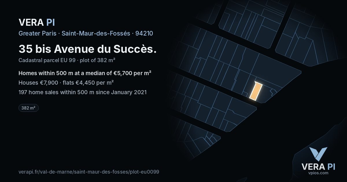 35 bis Avenue du Succès, Saint-Maur-des-Fossés at night – the plot lit, the parcels around coloured by the prices near them