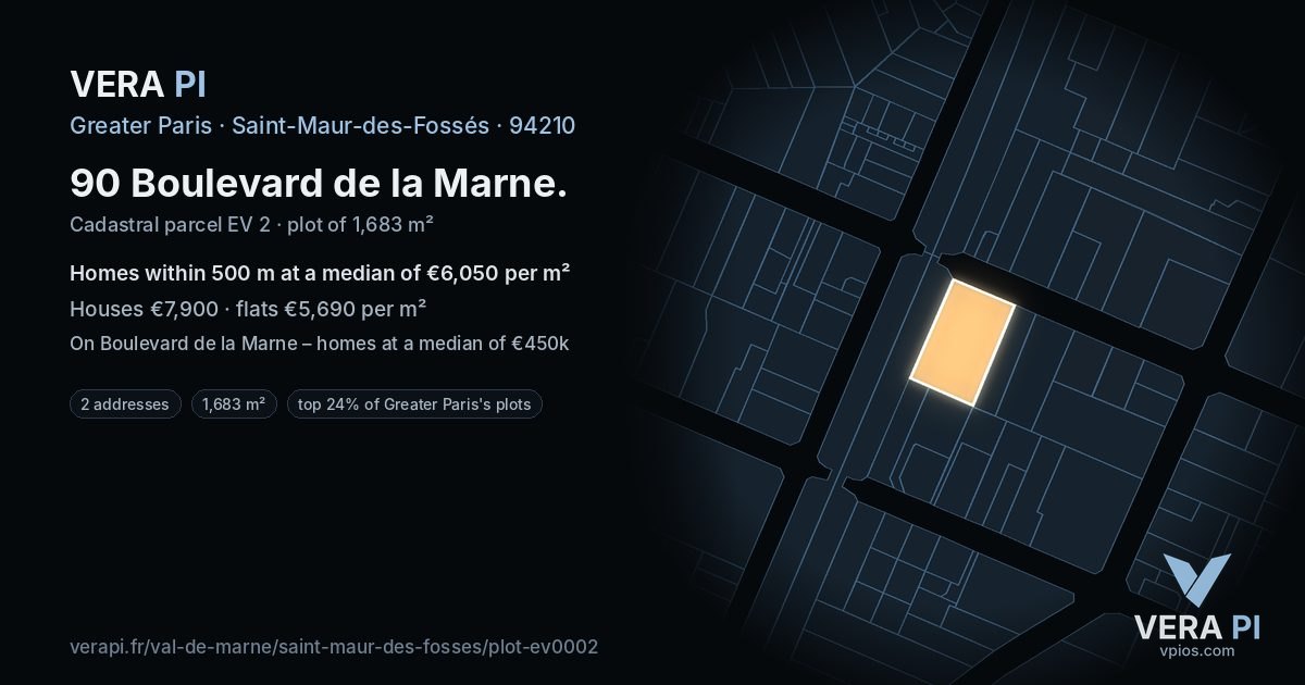 90 Boulevard de la Marne, Saint-Maur-des-Fossés at night – the plot lit, the parcels around coloured by the prices near them