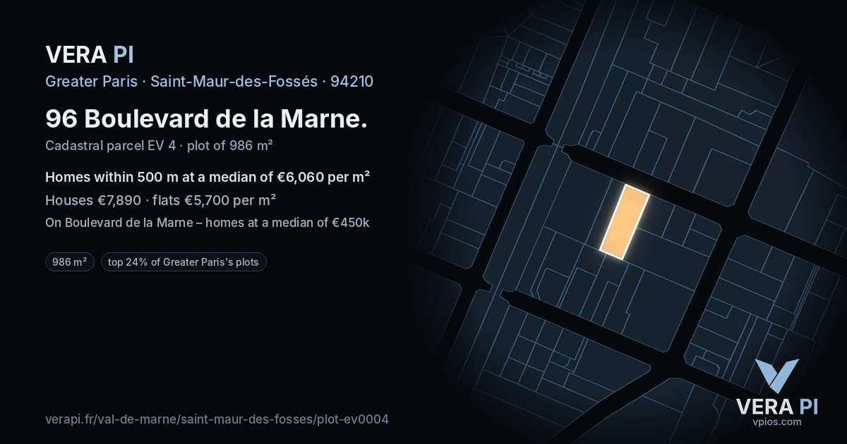 96 Boulevard de la Marne, Saint-Maur-des-Fossés at night – the plot lit, the parcels around coloured by the prices near them