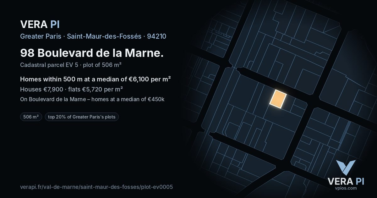 98 Boulevard de la Marne, Saint-Maur-des-Fossés at night – the plot lit, the parcels around coloured by the prices near them