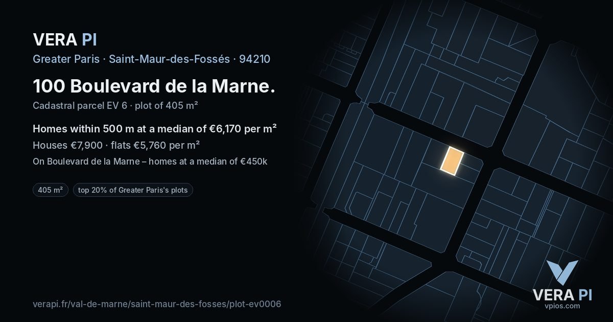 100 Boulevard de la Marne, Saint-Maur-des-Fossés at night – the plot lit, the parcels around coloured by the prices near them