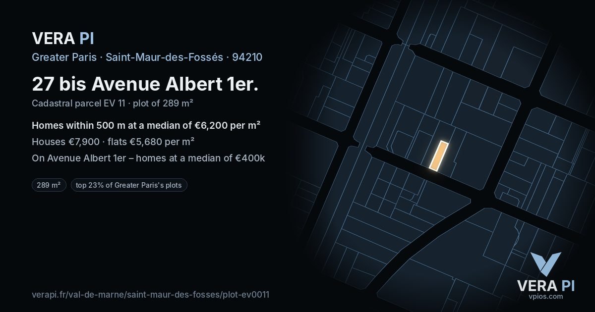27 bis Avenue Albert 1er, Saint-Maur-des-Fossés at night – the plot lit, the parcels around coloured by the prices near them