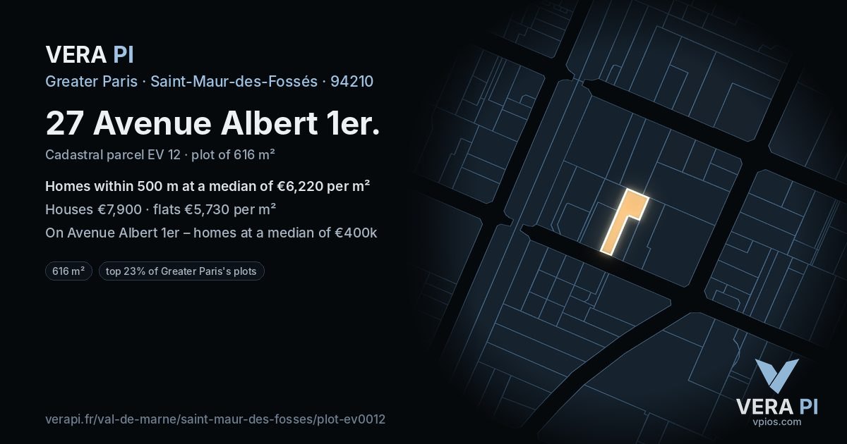 27 Avenue Albert 1er, Saint-Maur-des-Fossés at night – the plot lit, the parcels around coloured by the prices near them