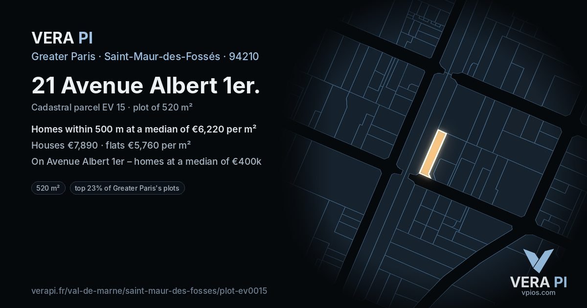 21 Avenue Albert 1er, Saint-Maur-des-Fossés at night – the plot lit, the parcels around coloured by the prices near them