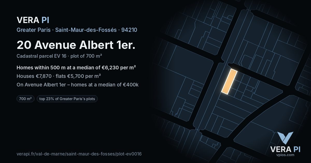 20 Avenue Albert 1er, Saint-Maur-des-Fossés at night – the plot lit, the parcels around coloured by the prices near them
