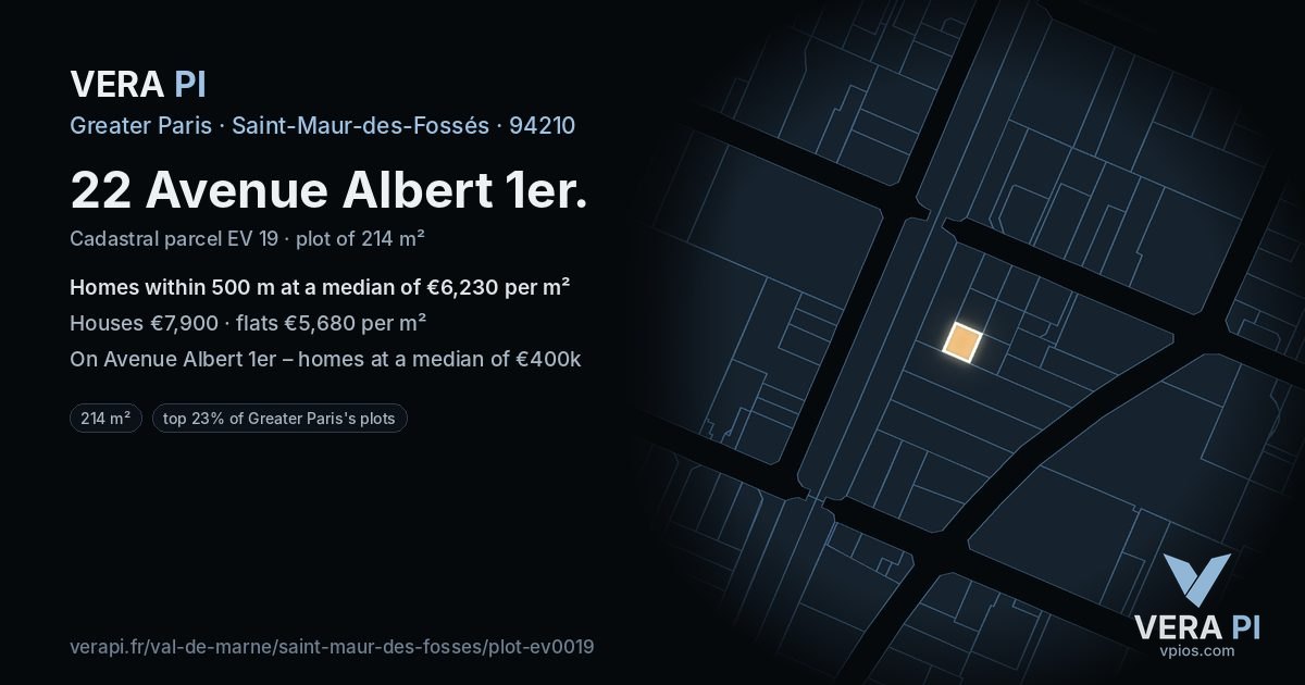 22 Avenue Albert 1er, Saint-Maur-des-Fossés at night – the plot lit, the parcels around coloured by the prices near them