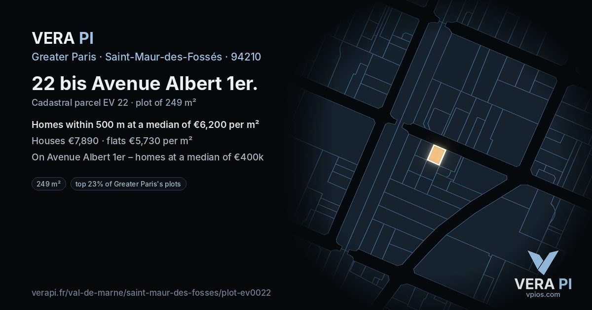 22 bis Avenue Albert 1er, Saint-Maur-des-Fossés at night – the plot lit, the parcels around coloured by the prices near them