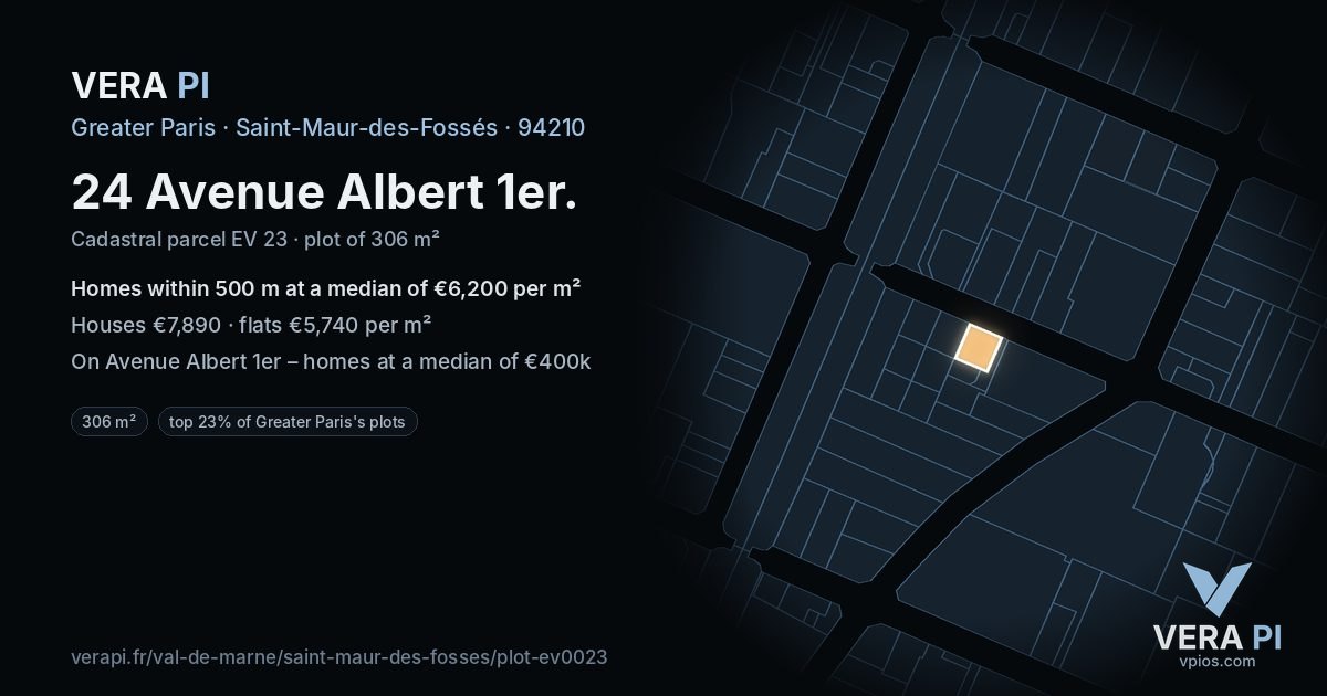 24 Avenue Albert 1er, Saint-Maur-des-Fossés at night – the plot lit, the parcels around coloured by the prices near them