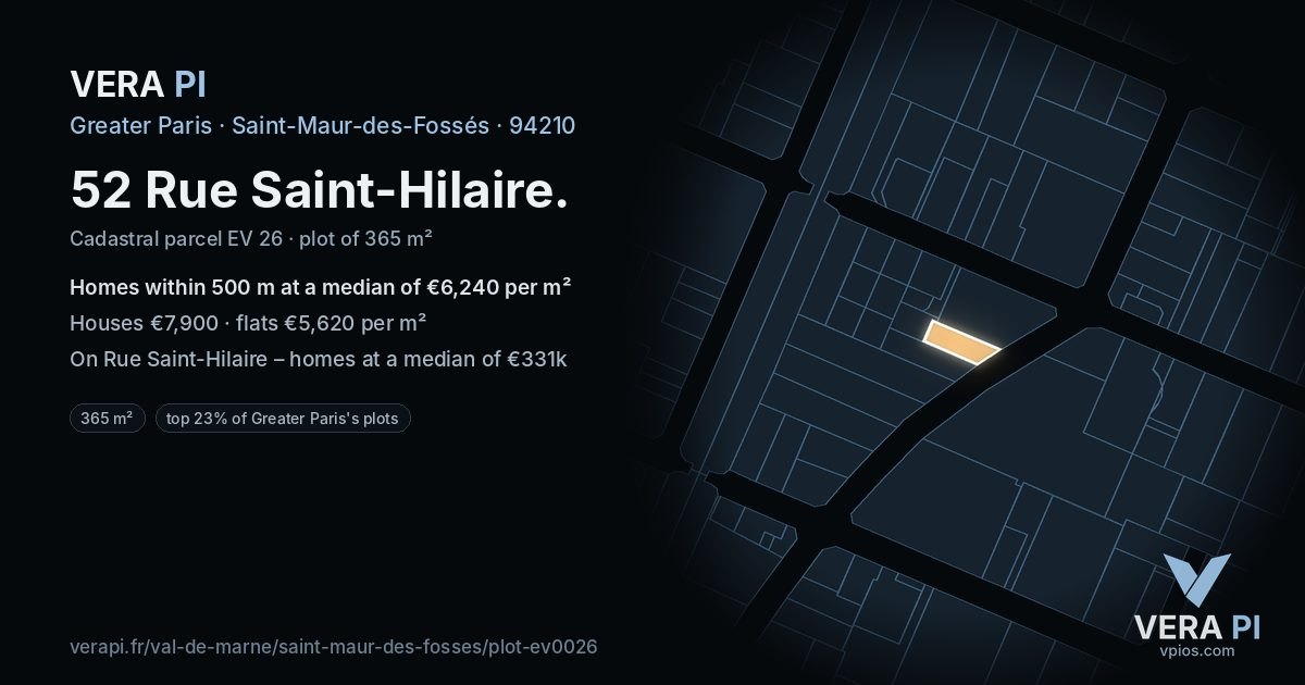 52 Rue Saint-Hilaire, Saint-Maur-des-Fossés at night – the plot lit, the parcels around coloured by the prices near them