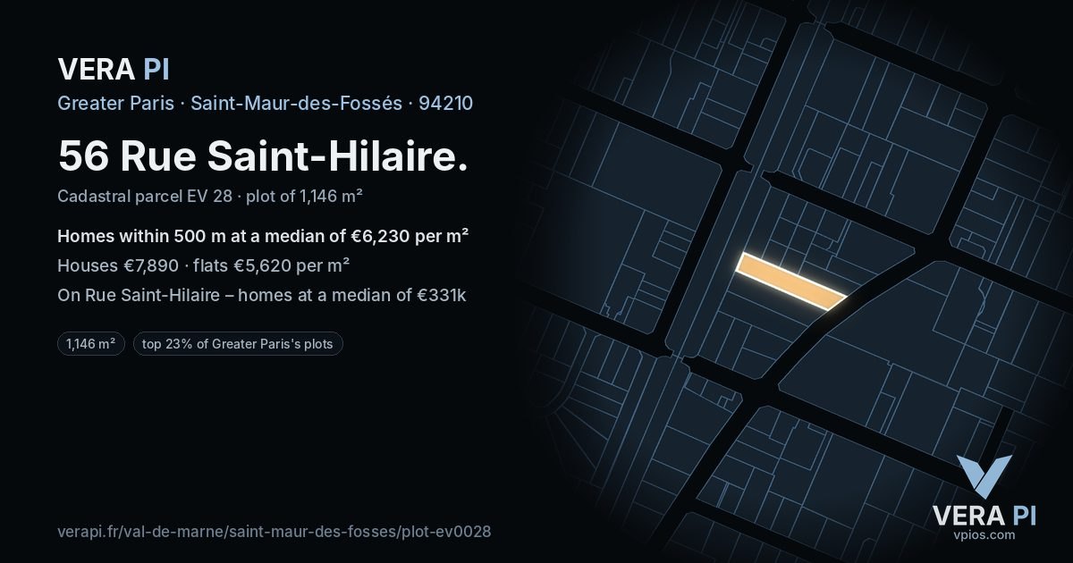 56 Rue Saint-Hilaire, Saint-Maur-des-Fossés at night – the plot lit, the parcels around coloured by the prices near them