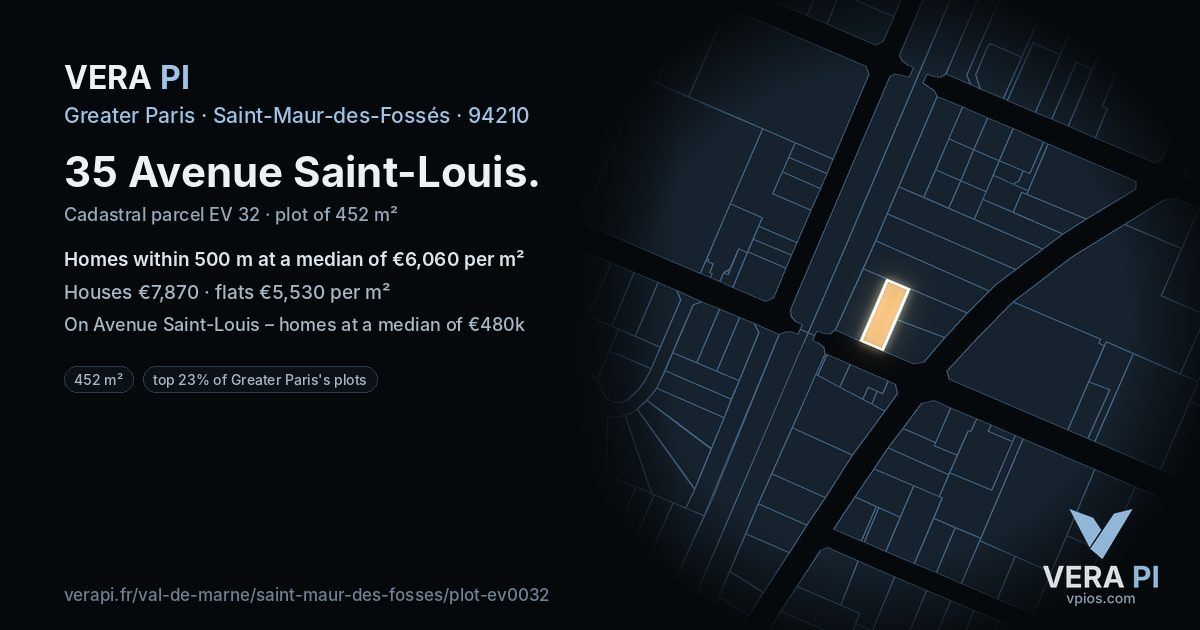 35 Avenue Saint-Louis, Saint-Maur-des-Fossés at night – the plot lit, the parcels around coloured by the prices near them