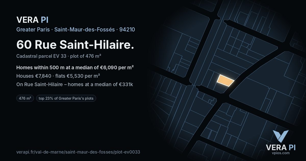 60 Rue Saint-Hilaire, Saint-Maur-des-Fossés at night – the plot lit, the parcels around coloured by the prices near them