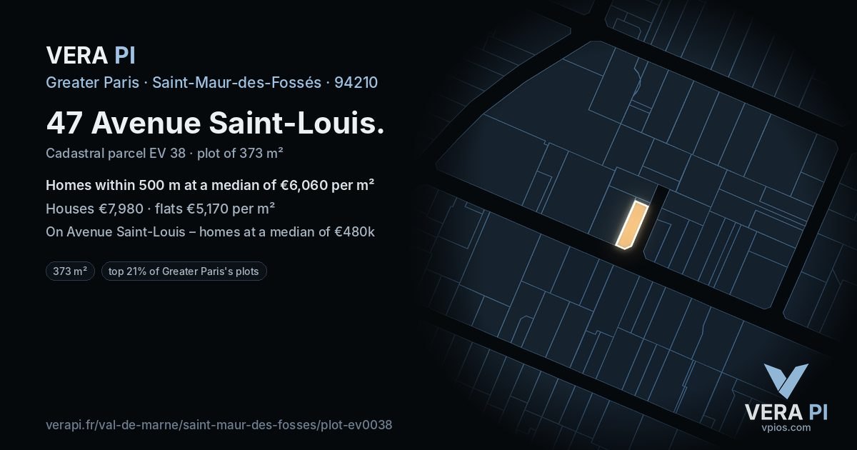 47 Avenue Saint-Louis, Saint-Maur-des-Fossés at night – the plot lit, the parcels around coloured by the prices near them