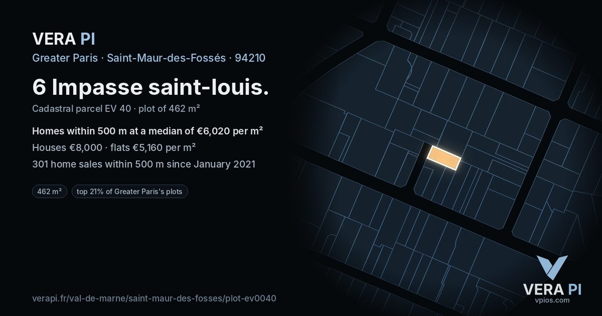 6 Impasse saint-louis, Saint-Maur-des-Fossés at night – the plot lit, the parcels around coloured by the prices near them